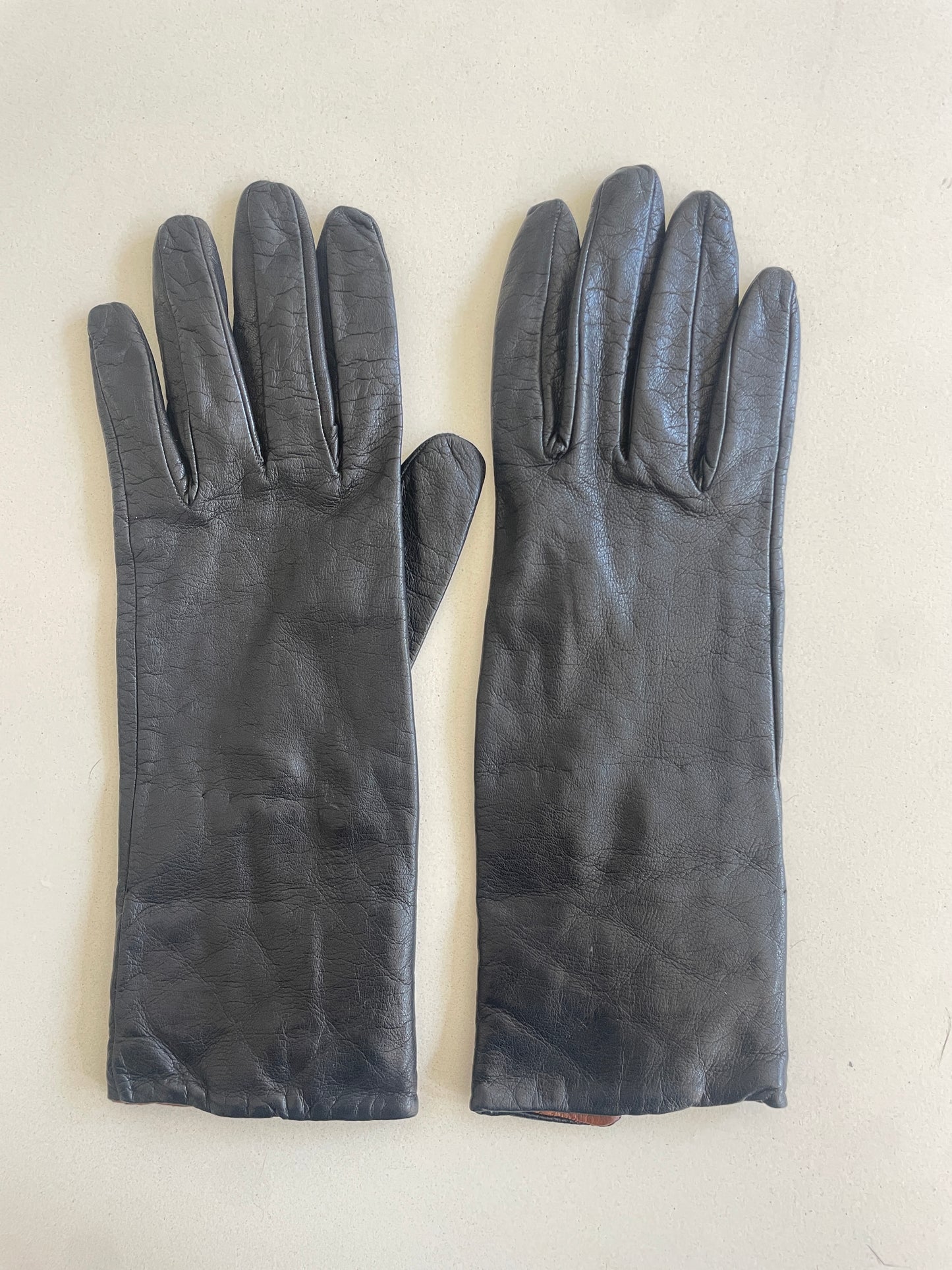 Vintage Black and Tan Kid Leather Gloves - The Curatorial Dept.