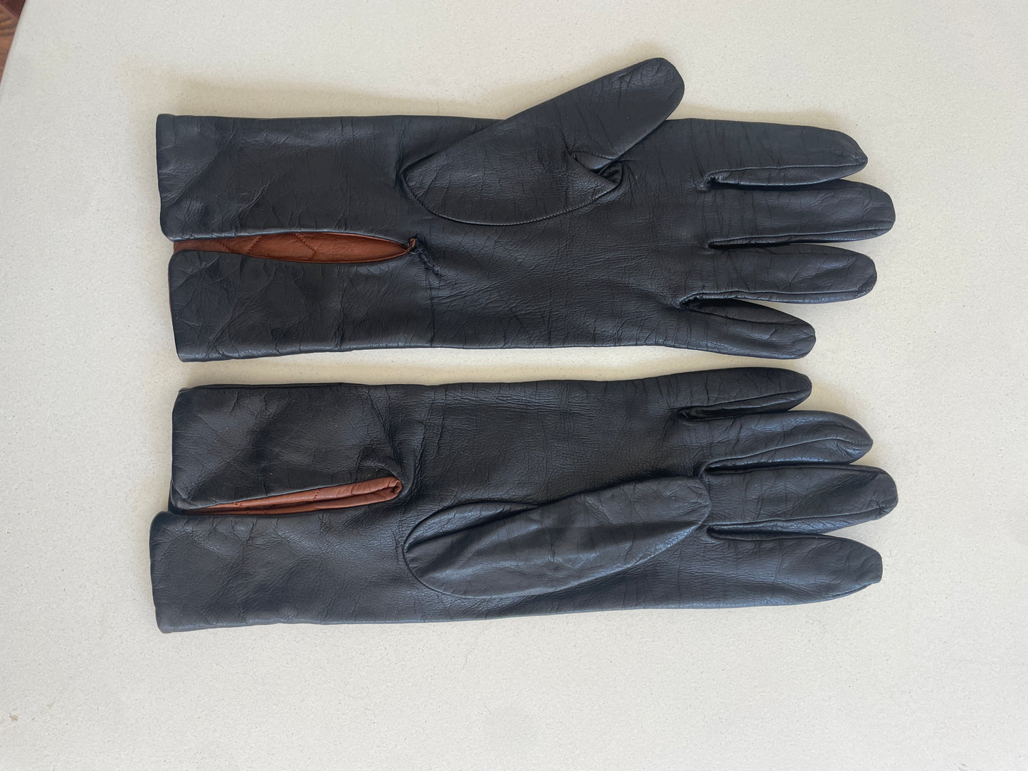 Vintage Black and Tan Kid Leather Gloves - The Curatorial Dept.
