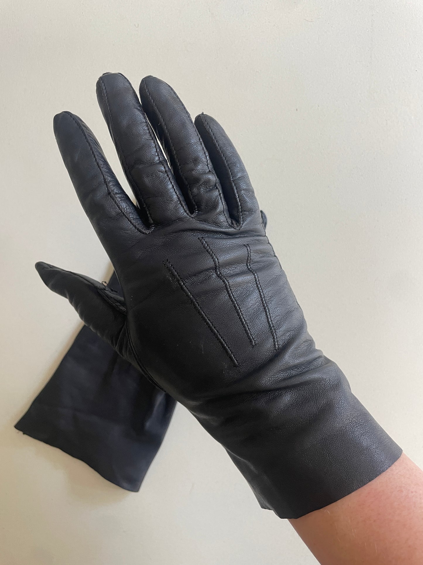 Vintage Black Kid Leather Gloves - The Curatorial Dept.