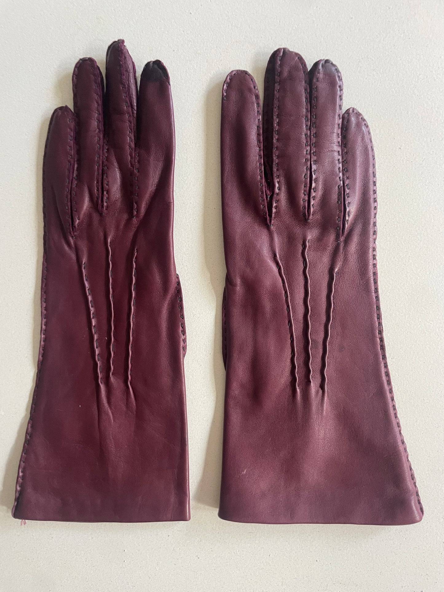 Vintage Maroon Kid Leather Gloves - The Curatorial Dept.