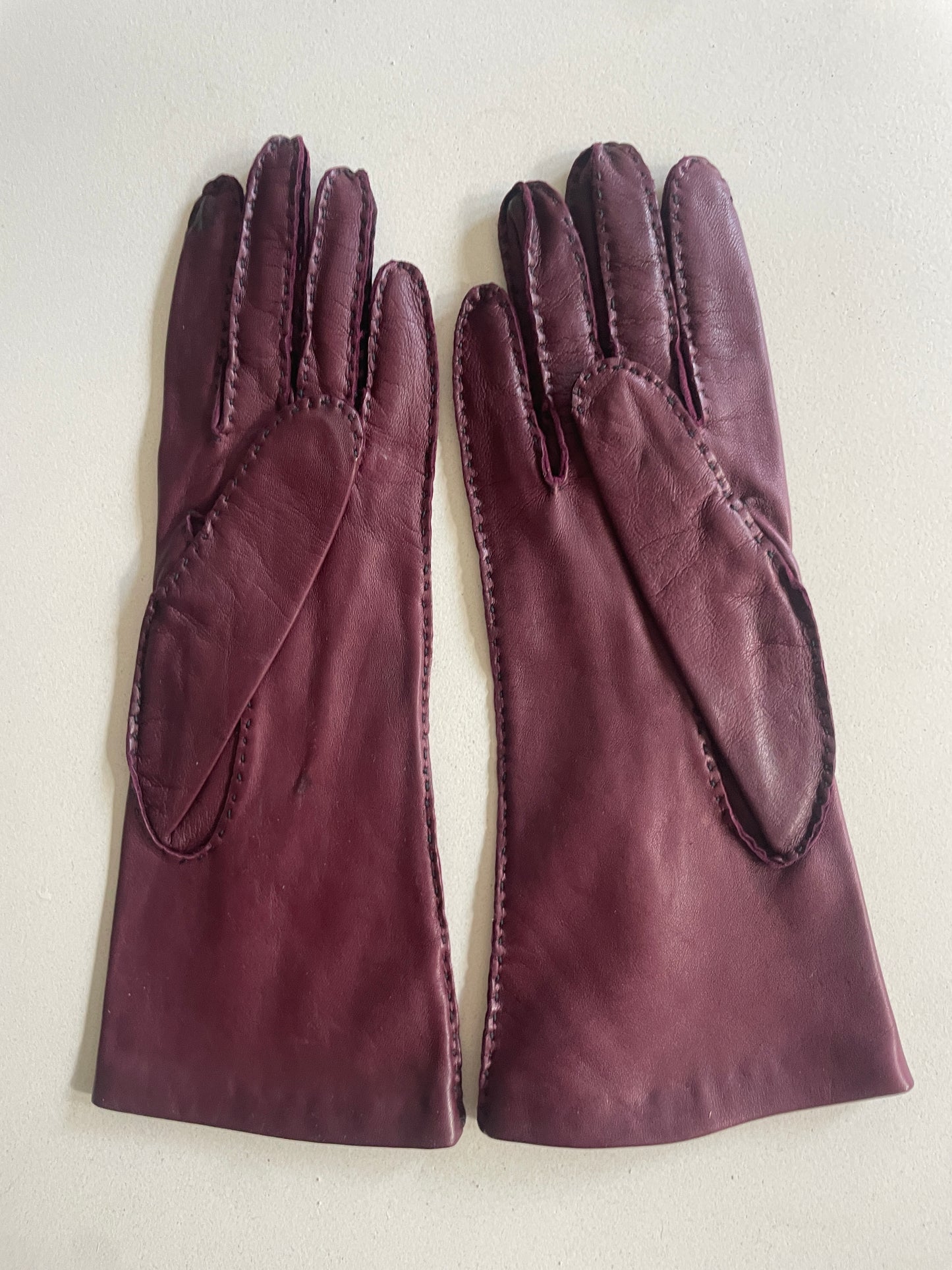 Vintage Maroon Kid Leather Gloves - The Curatorial Dept.