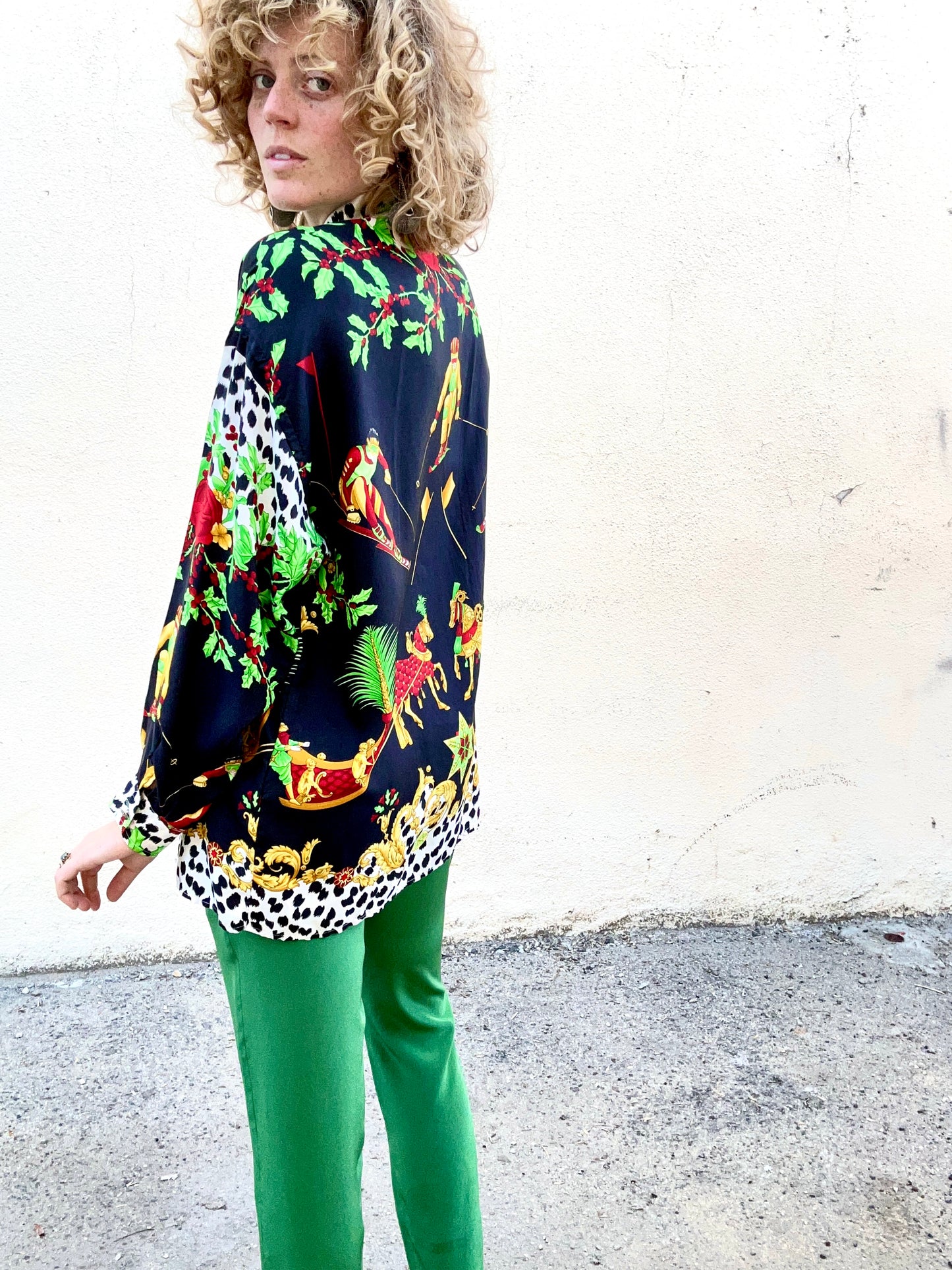 Vintage Versace Silk Shirt With Skiers - The Curatorial Dept.