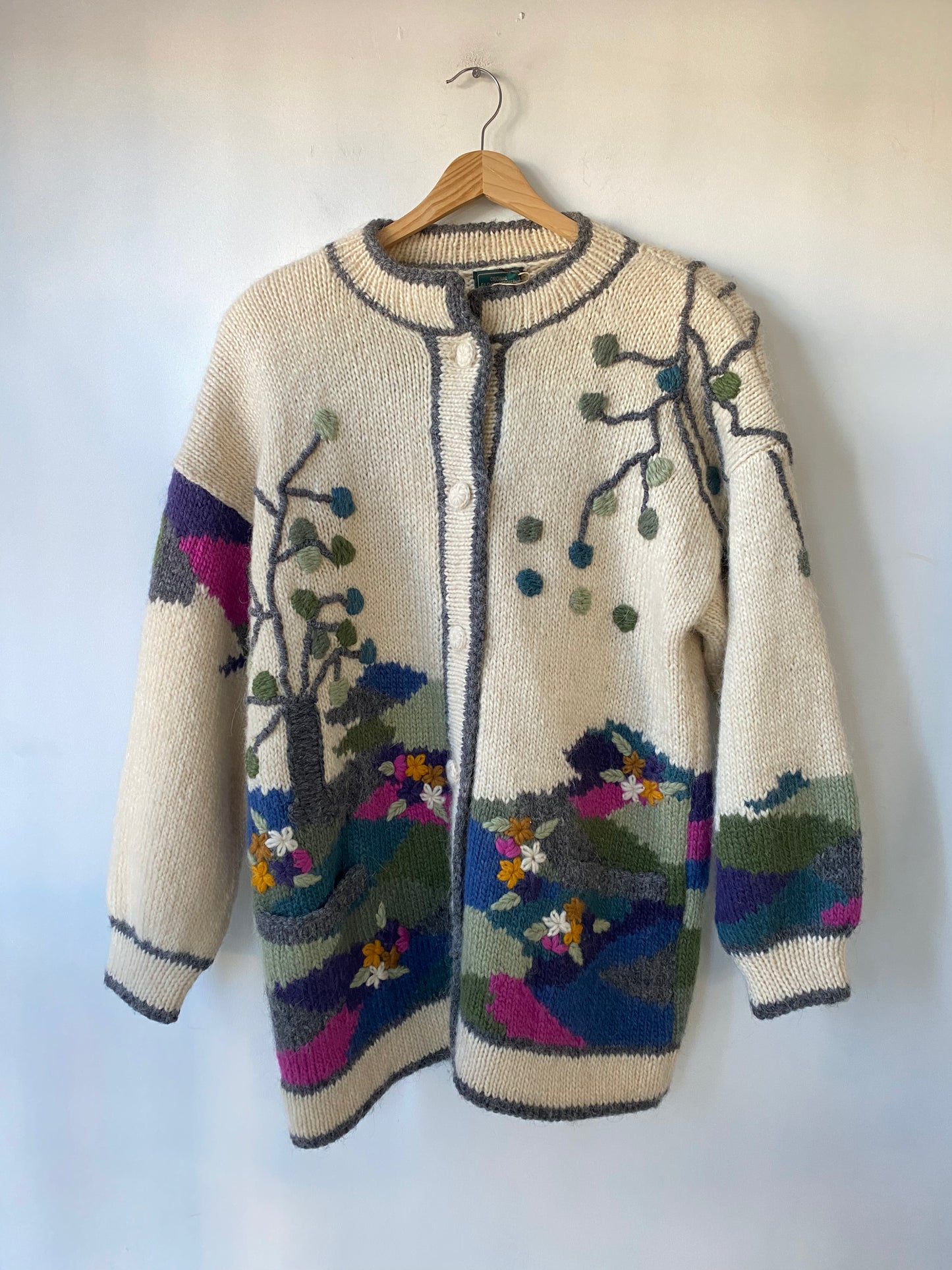 Vintage Dobrila Hand Knit Floral Sweater Coat - The Curatorial Dept.