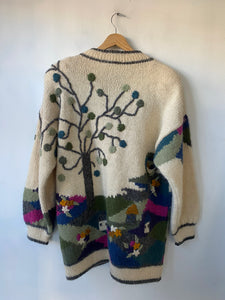 Vintage Dobrila Hand Knit Floral Sweater Coat