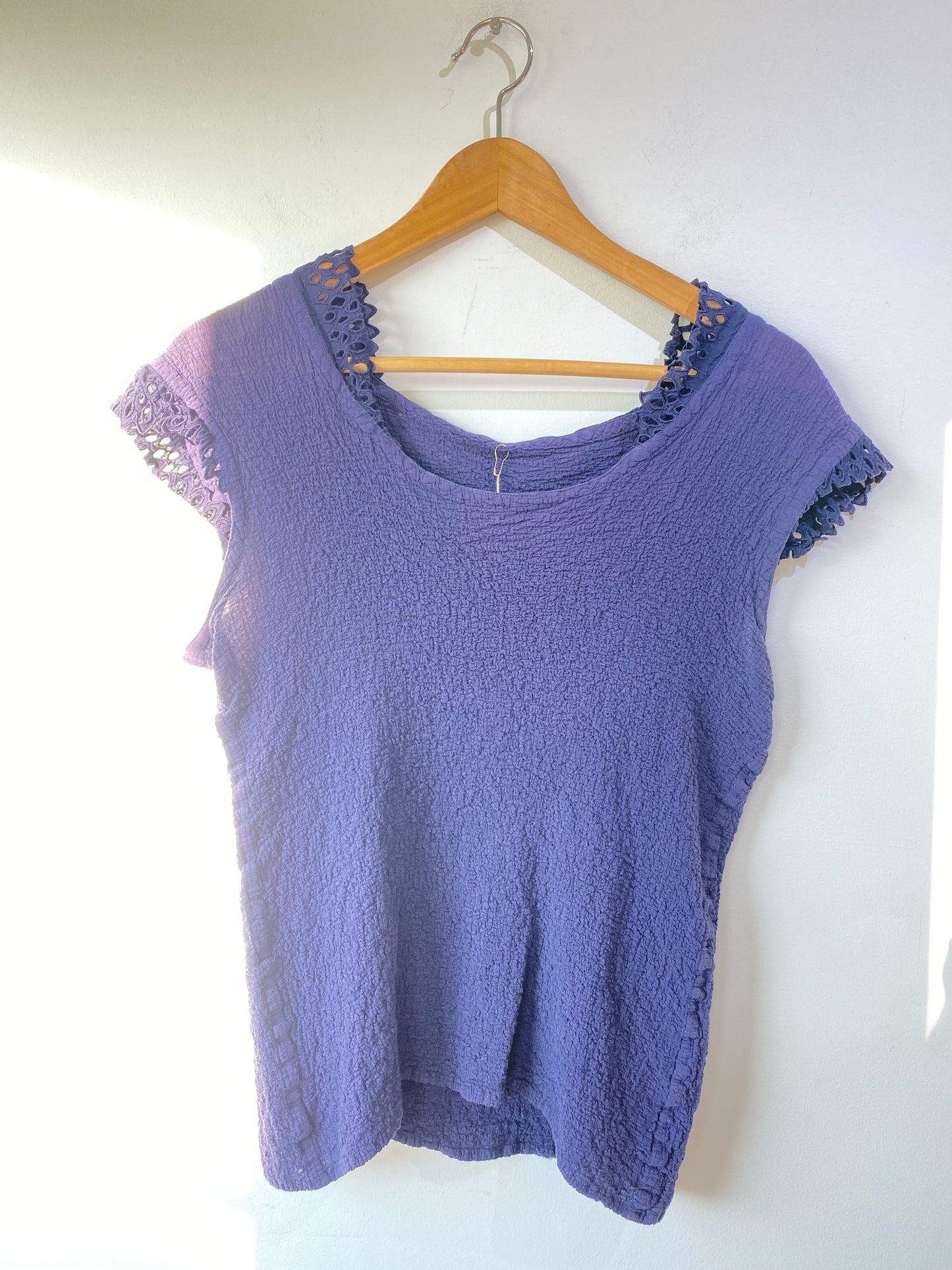 Issey Miyake Navy Blue Top with Lace Collar - The Curatorial Dept.