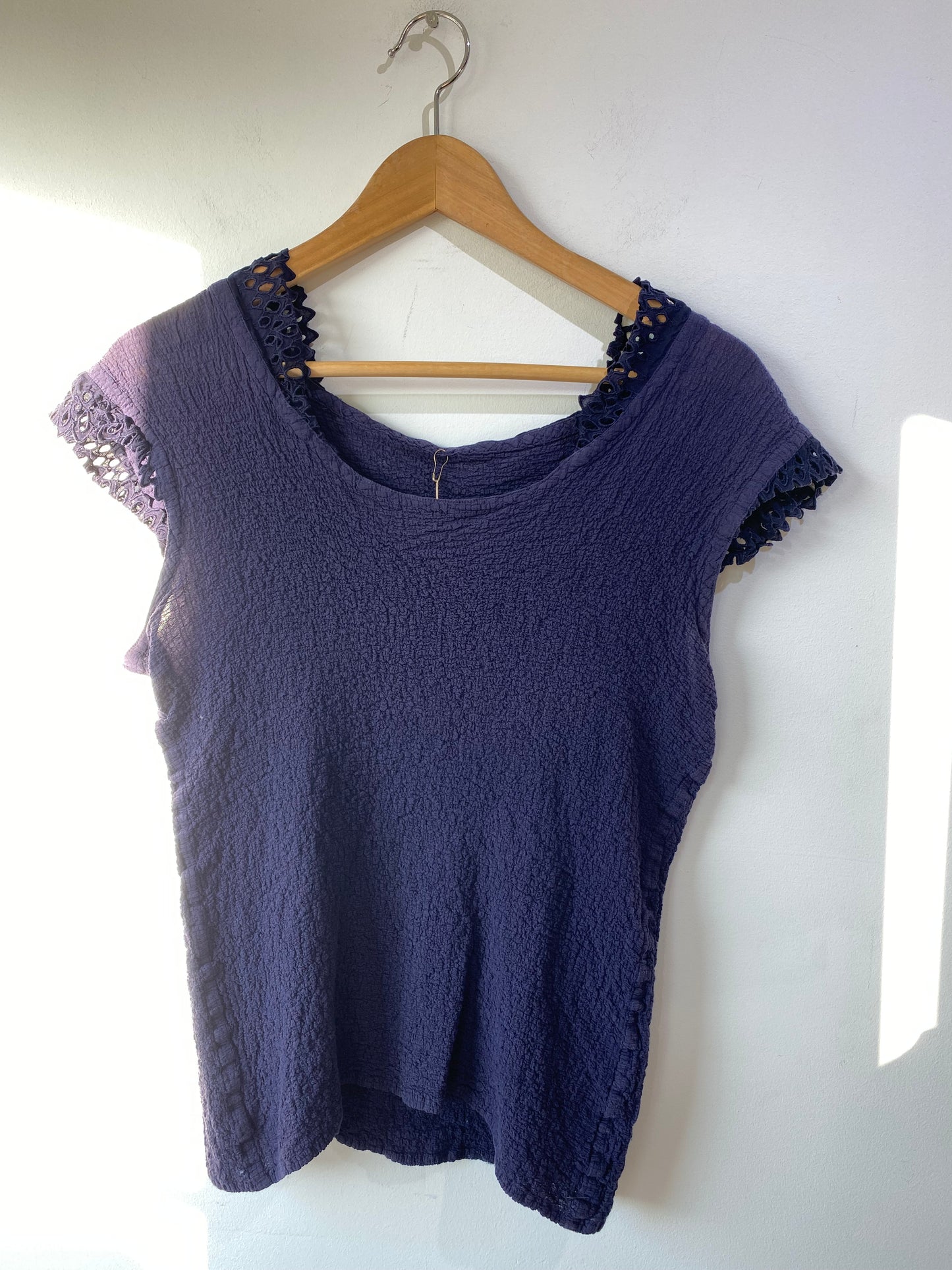 Issey Miyake Navy Blue Top with Lace Collar - The Curatorial Dept.