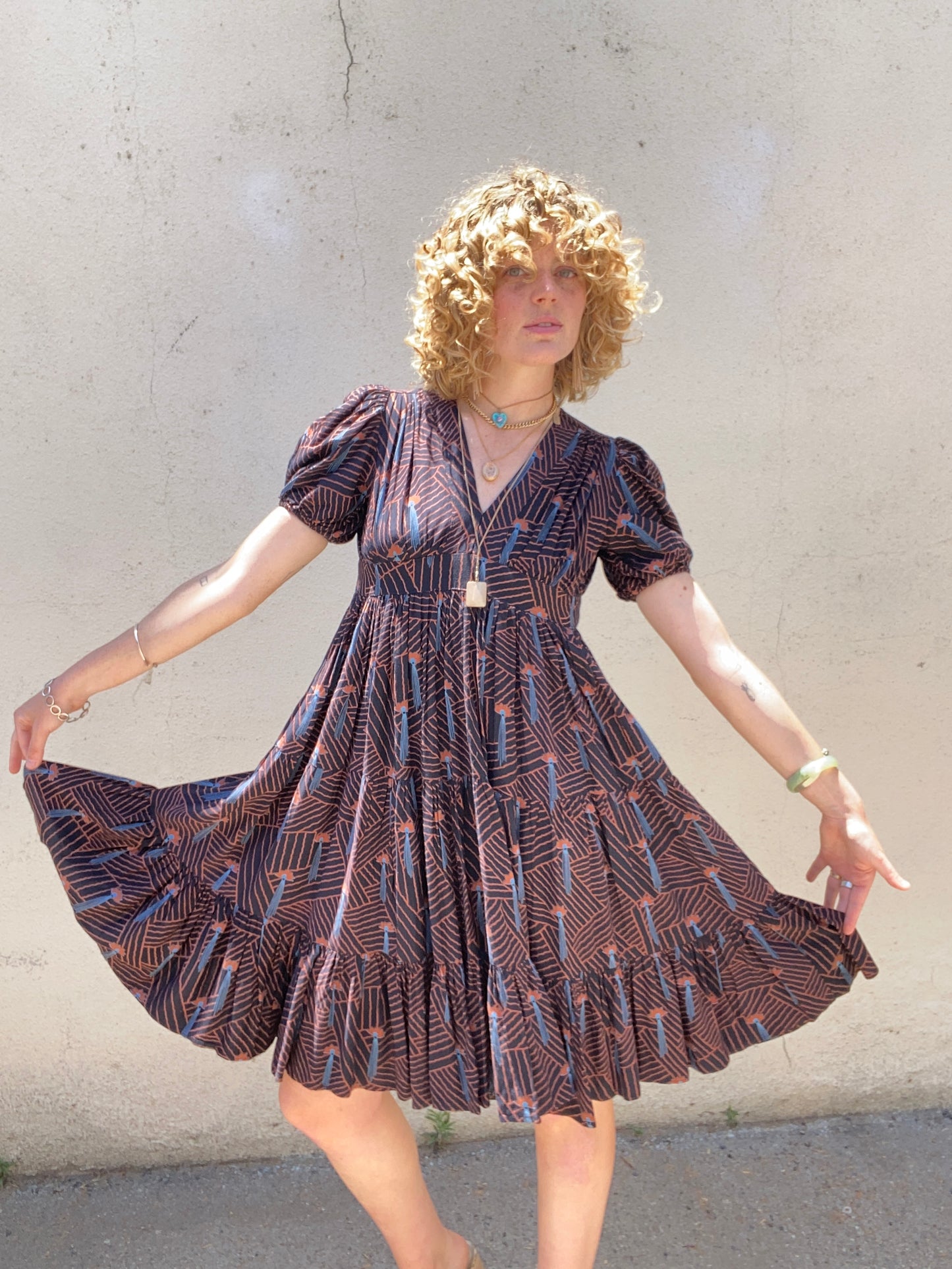 Ossie Clark Cotton Fan Pattern Party Dress - The Curatorial Dept.