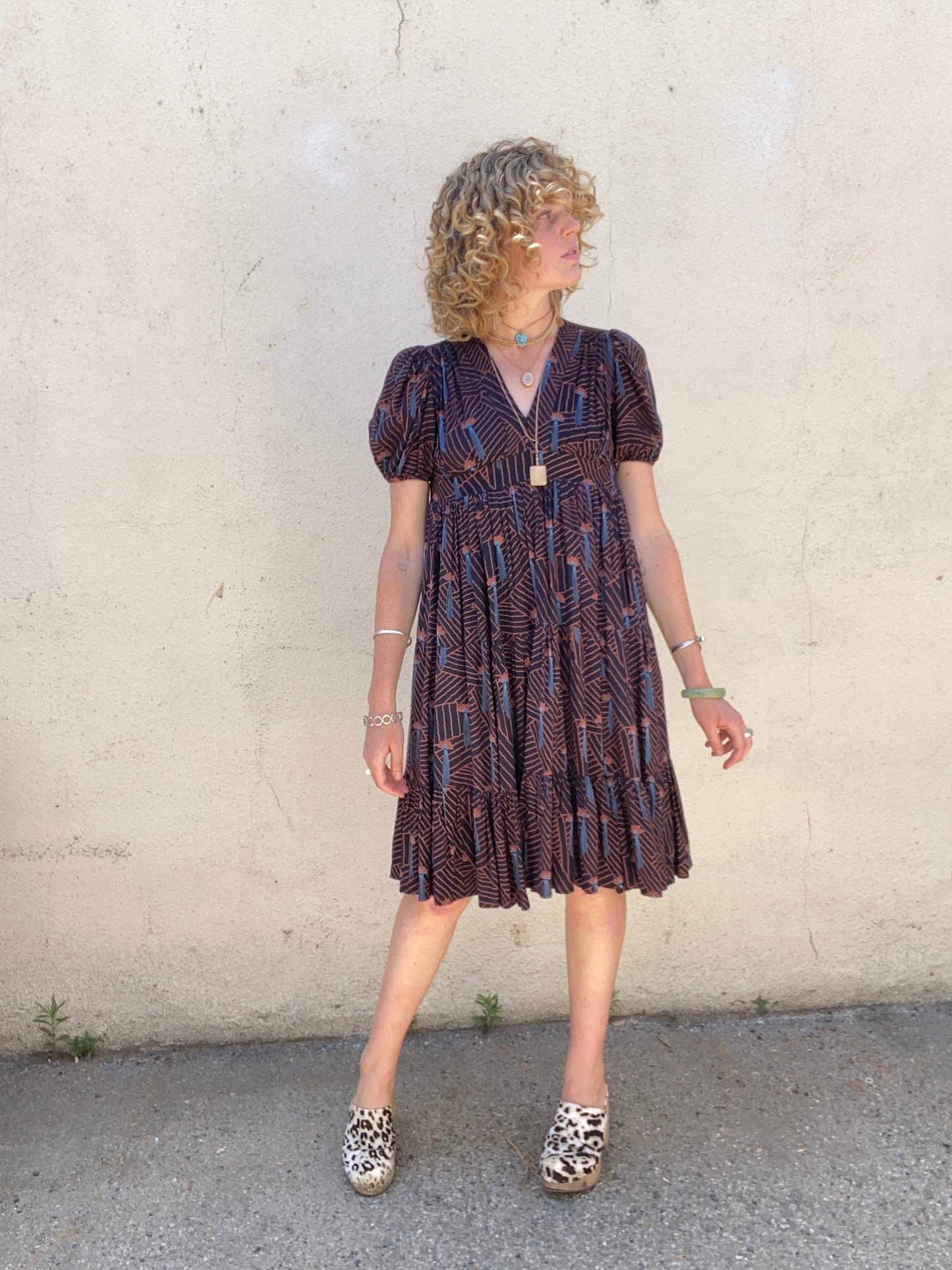 Ossie Clark Cotton Fan Pattern Party Dress - The Curatorial Dept.