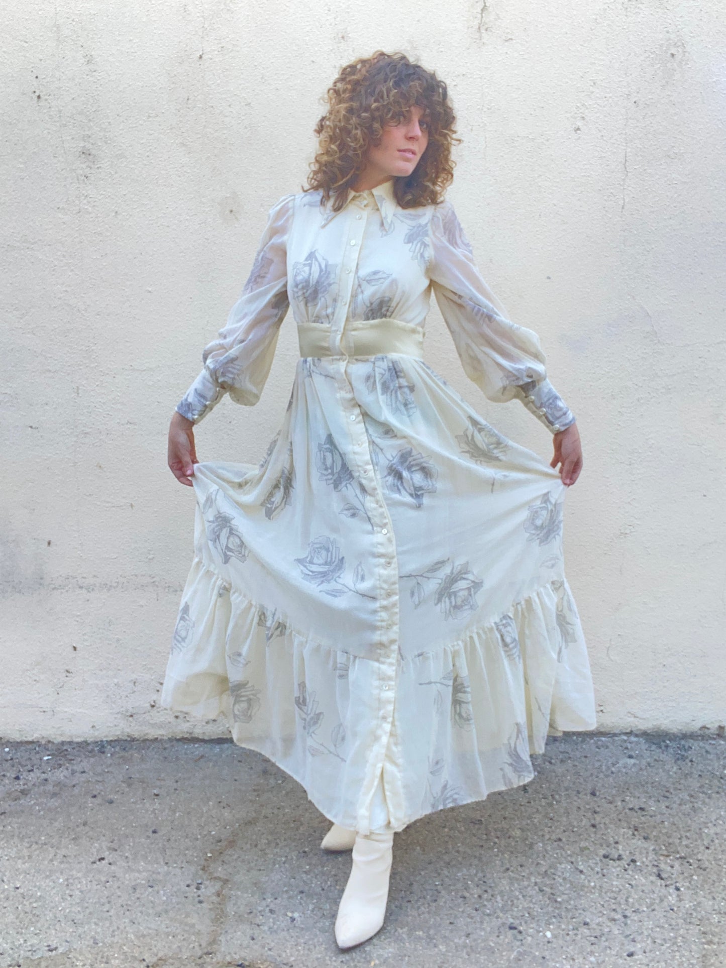 Vintage Gunne Sax Dotted Floral Pattern Dress - The Curatorial Dept.