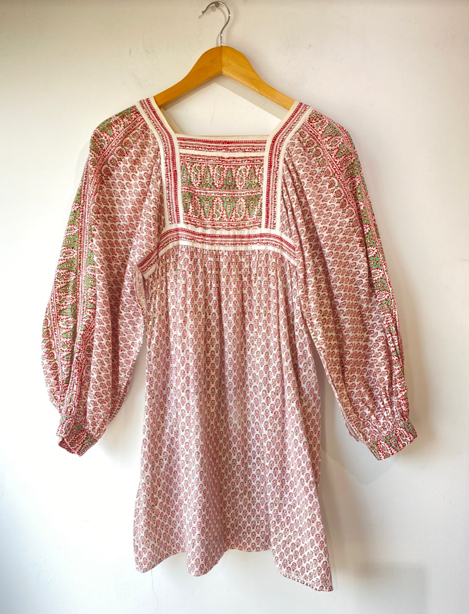 Vintage Mohanjeet Indian Block Print Top or Mini Dress - The Curatorial Dept.