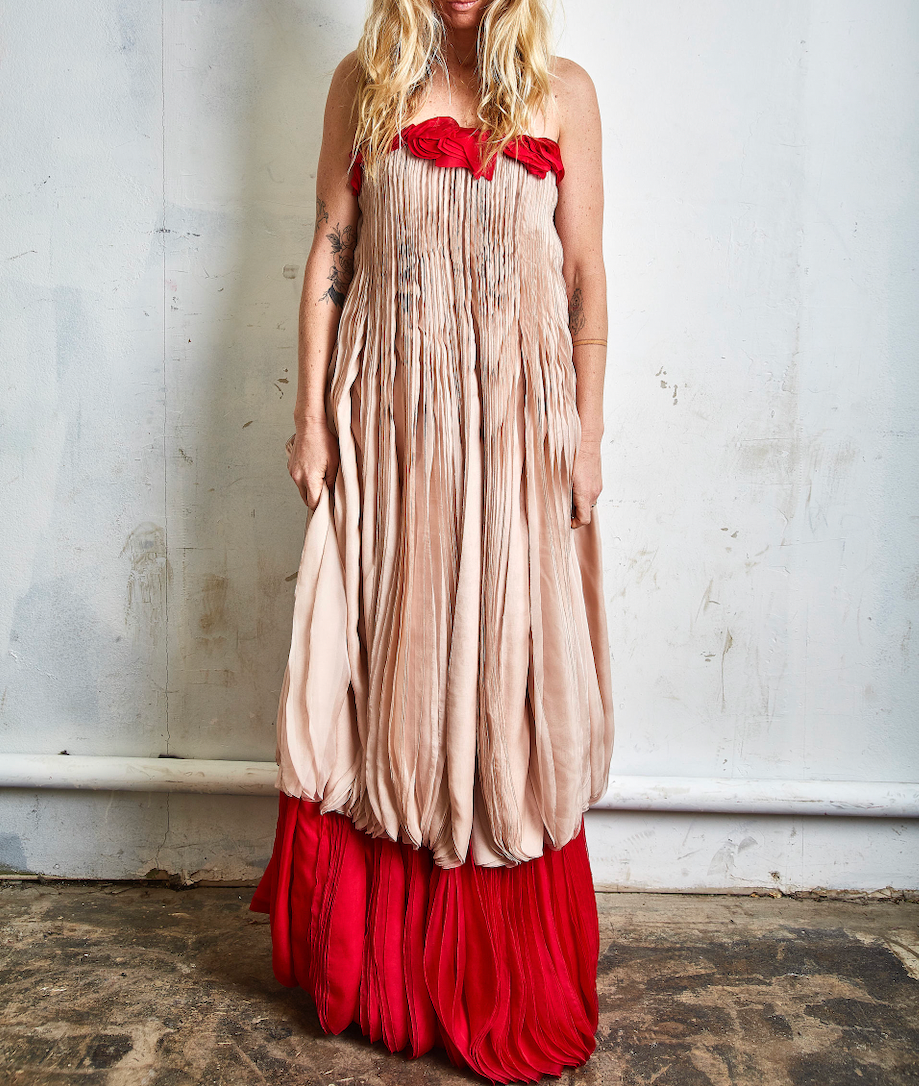 andArchive Vintage Valentino Pink and Red Crepe Silk Gown