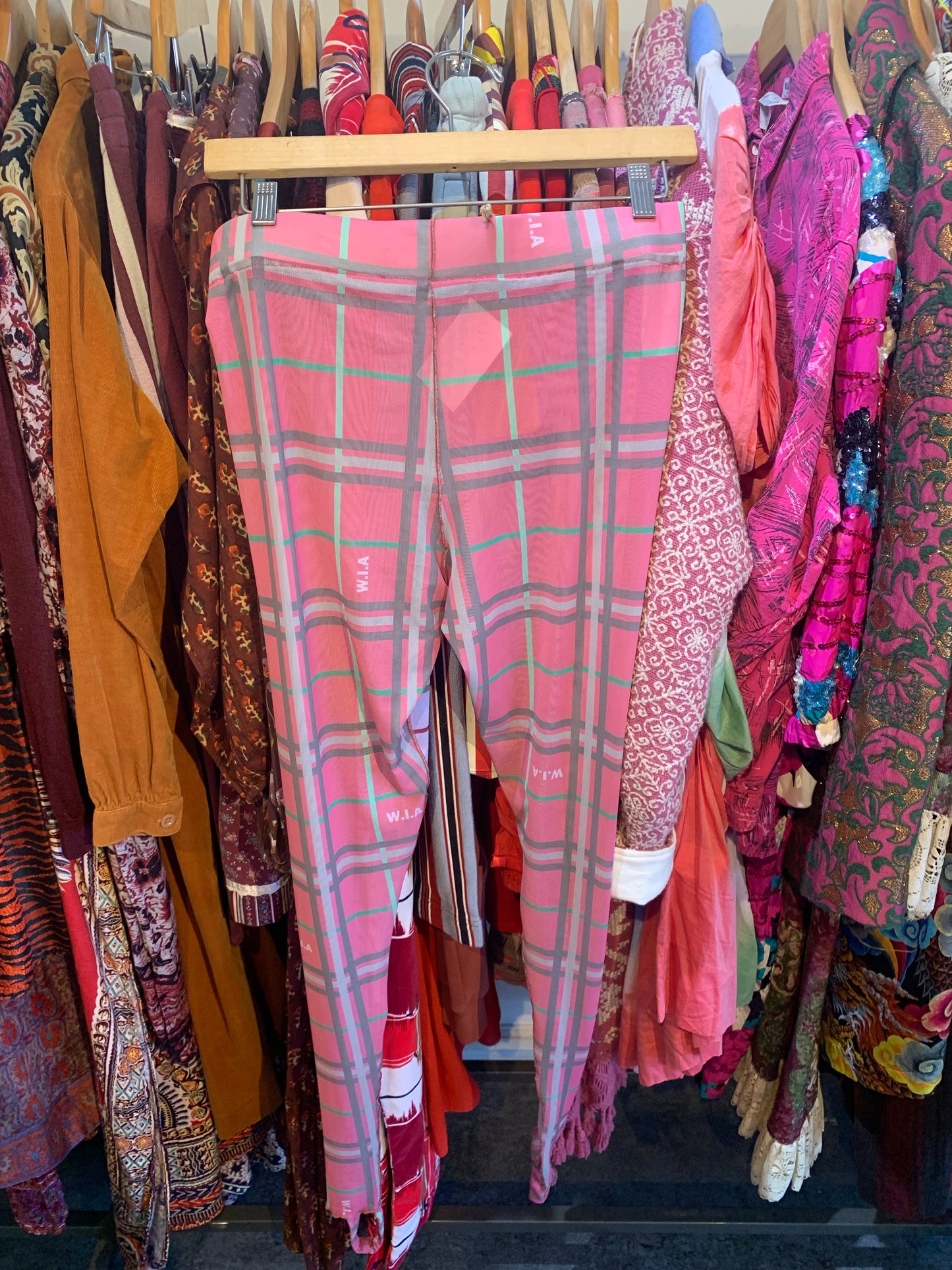 W.I.A. Pink Plaid Mesh Leggings - The Curatorial Dept.
