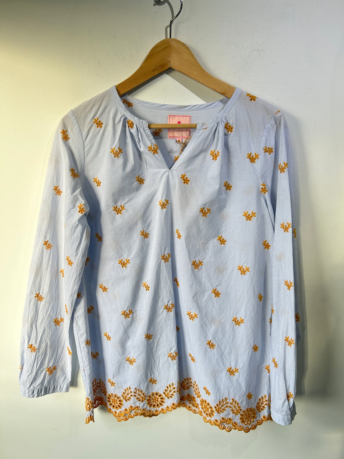 Lieblingsstuck Blue and Gold Eyelet Lace Blouse - The Curatorial Dept.