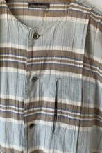 Vintage Issey Miyake Men Grey, Blue, and Brown Striped Top