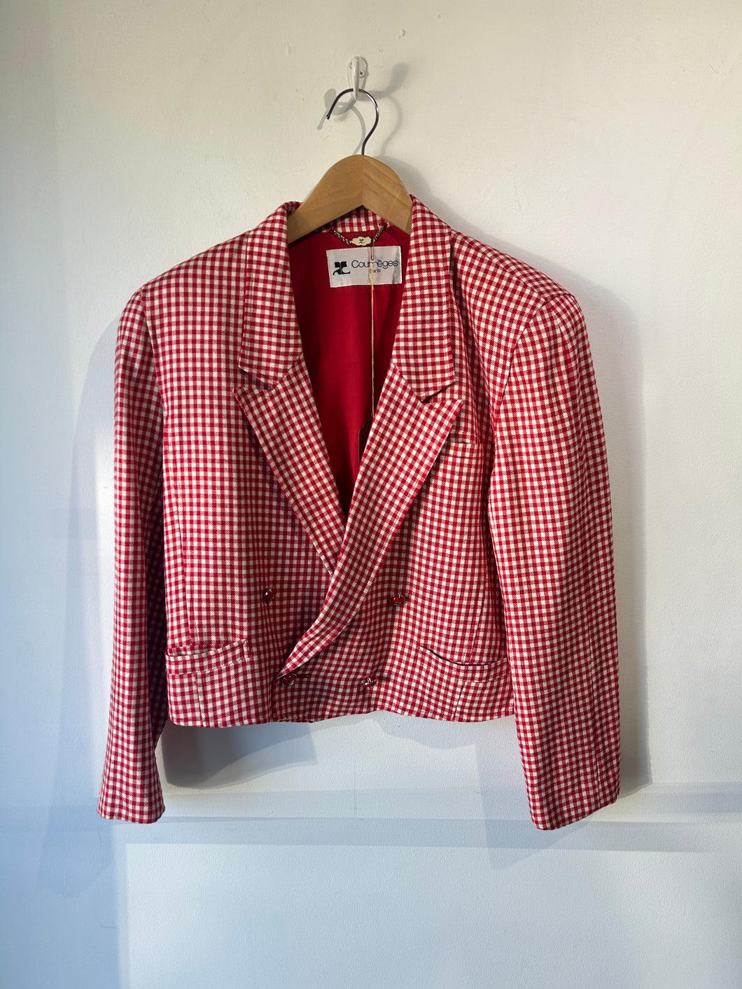 Vintage Courreges Red Gingham Cropped Suit Jacket