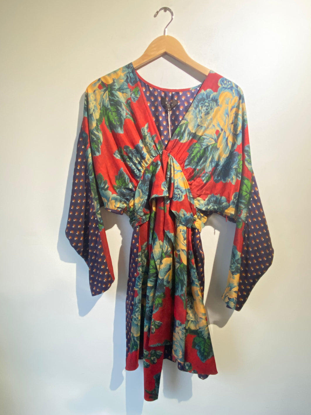 Biyan Floral Silk Dress with Tie - The Curatorial Dept.