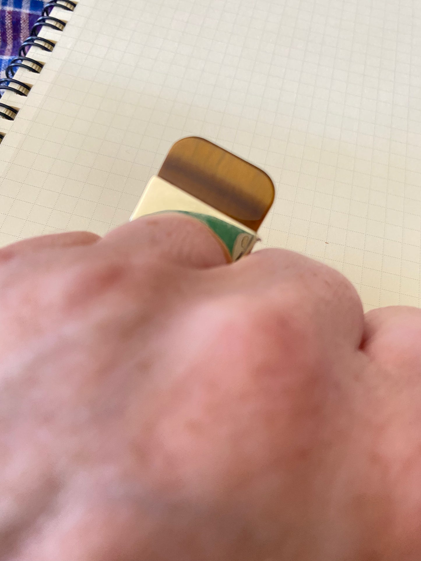 Modernist 14K Gold Square Ring with Tiger Eye Stamped Ronay - The Curatorial Dept.