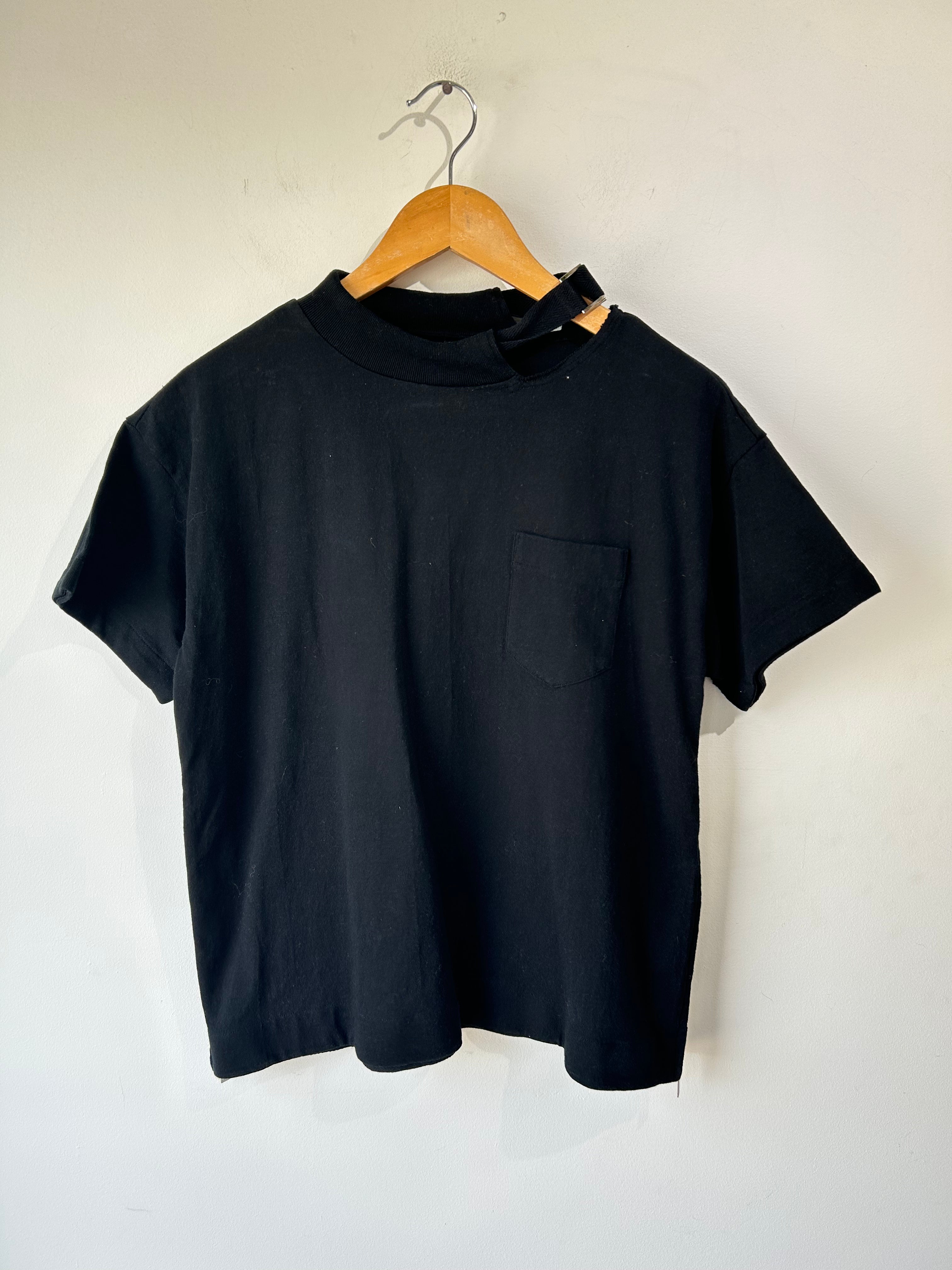 Sacai Black Cotton Tee with Neck Buckle and Side Zippers