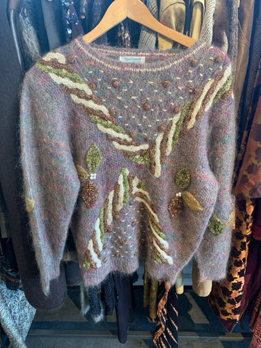 Vintage Unpuff Superfie Mohair Sweater With Metallics and Pearls - The Curatorial Dept.