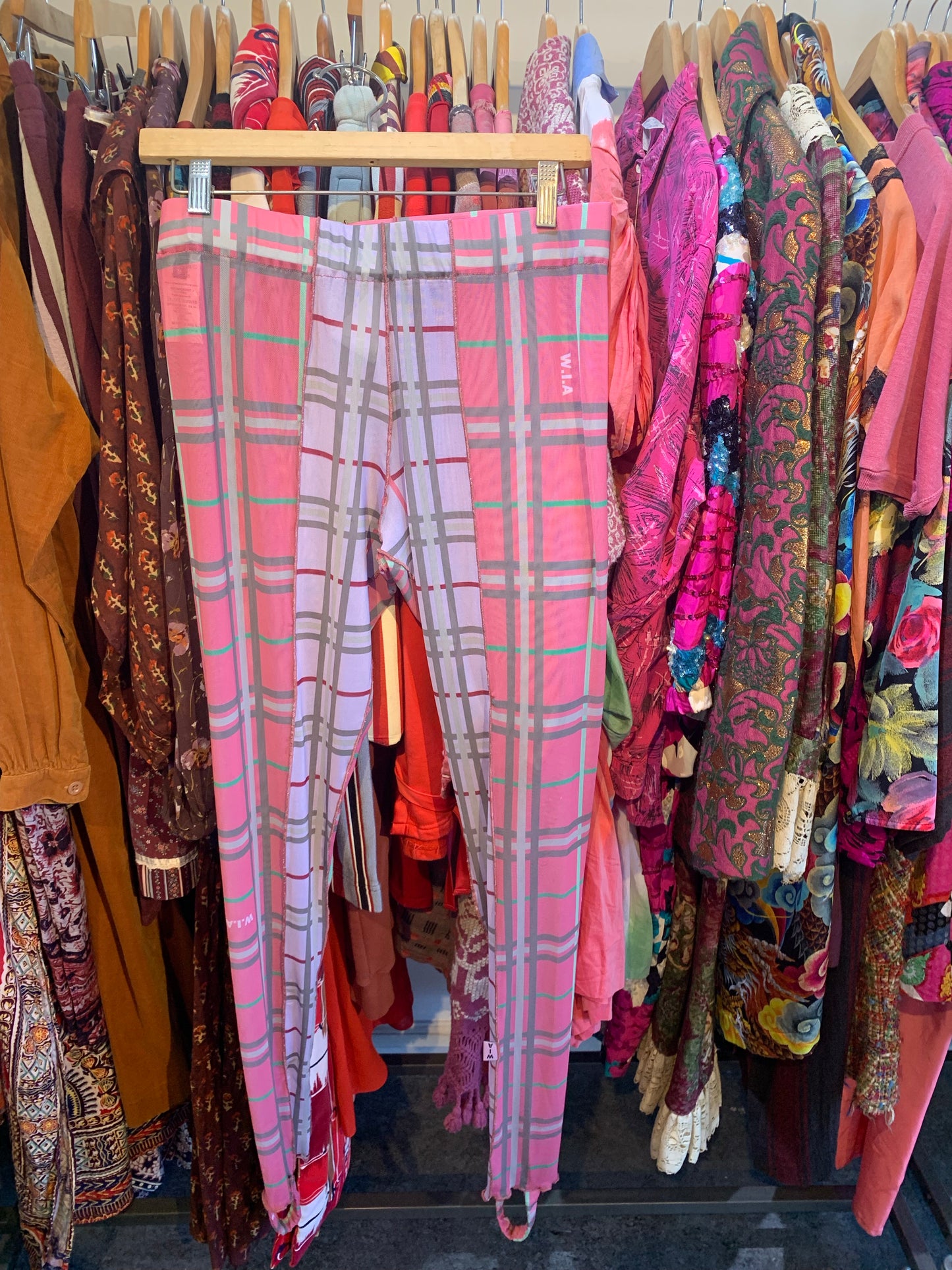 W.I.A. Pink Plaid Mesh Leggings - The Curatorial Dept.