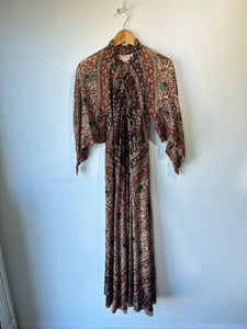 Vintage Collectible Sultana by Adini Indian Block Print Dress with Metallic Thread