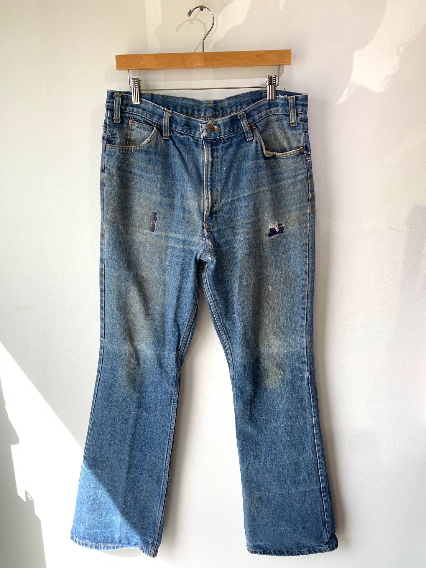 Vintage Flare Jeans With Navy Stitching - The Curatorial Dept.
