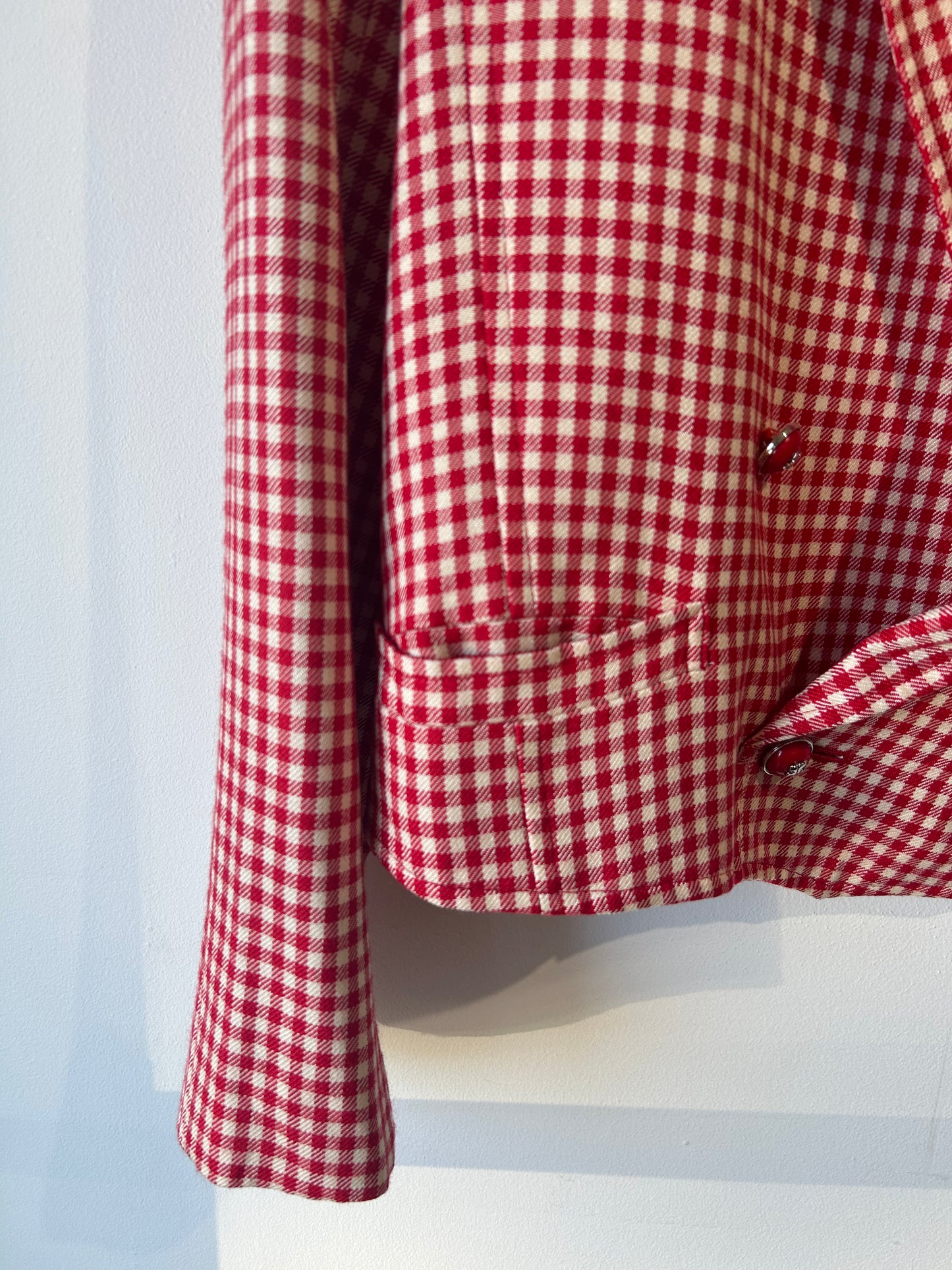 Vintage Courreges Red Gingham Cropped Suit Jacket - The Curatorial Dept.
