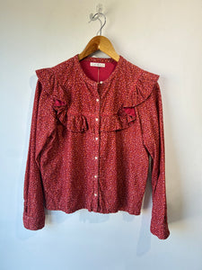 Doen Red Floral Corduroy Blouse