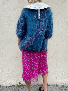 Vintage Blue Mohair Cardigan Sweater - The Curatorial Dept.