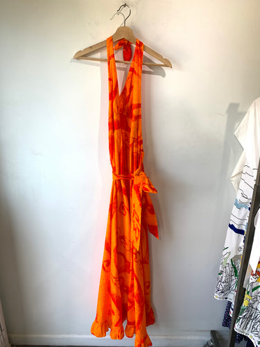 Vintage Fumi's Originals Bright Orange Wrap Dress - The Curatorial Dept.