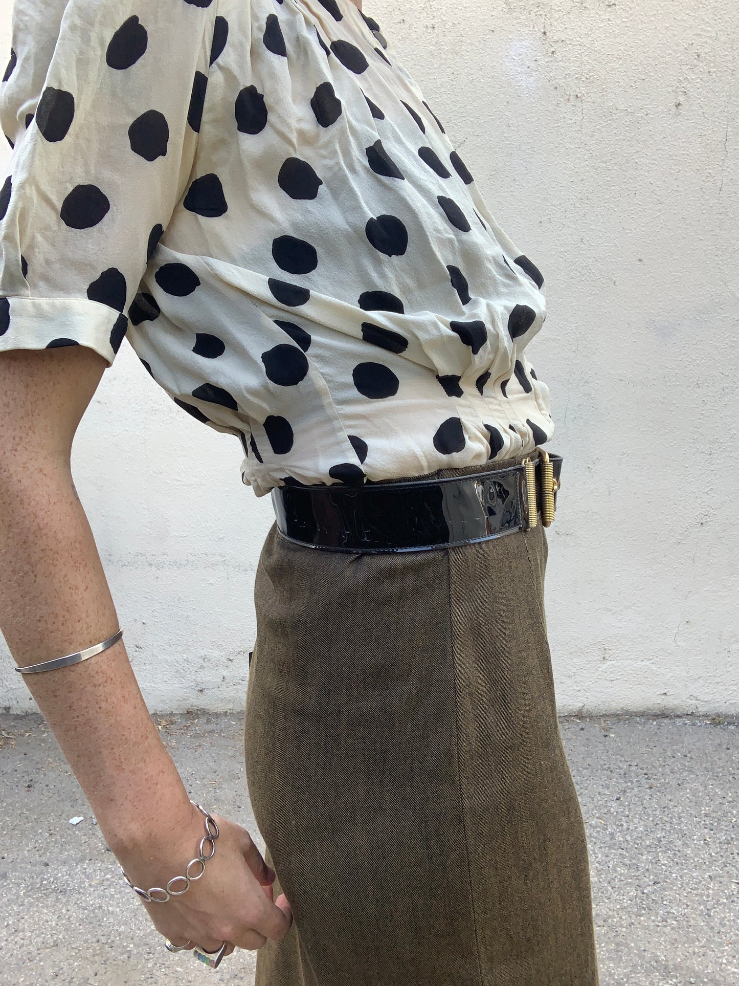 Vintage YSL Yves Saint Laurent Patent Leather Black Belt - The Curatorial Dept.