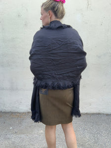 Shirleah Black Silk Shawl with Ruffled Edge - The Curatorial Dept.