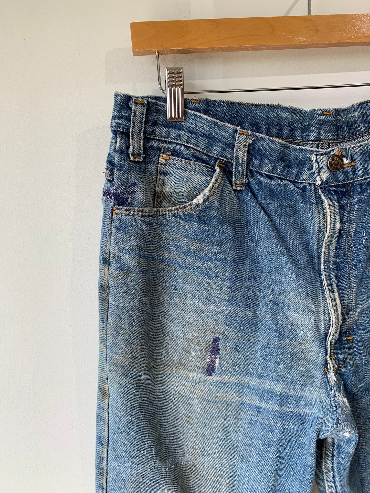 Vintage Flare Jeans With Navy Stitching - The Curatorial Dept.