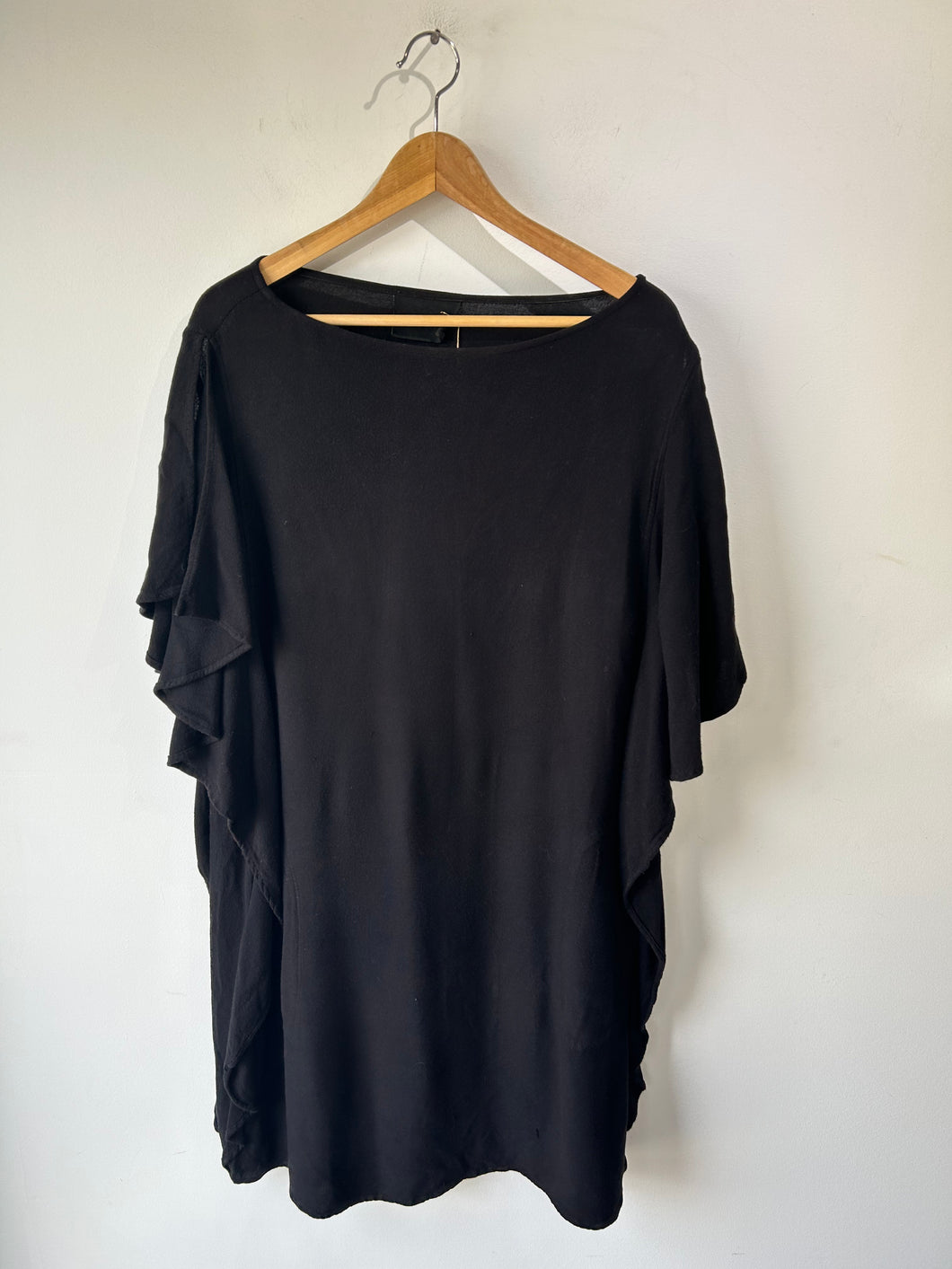 No. 6 Store Black Cotton Dress With Ruffled Sides - The Curatorial Dept.