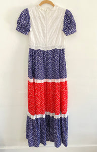 Vintage Vicky Vaughn Red White and Blue Maxi Dress - The Curatorial Dept.