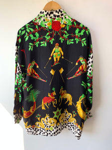 Vintage Versace Silk Shirt With Skiers - The Curatorial Dept.