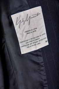Yohji Yamamoto Navy Wool Pinstriped Jacket with Cutout - The Curatorial Dept.