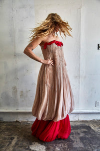 Vintage Valentino Pink and Red Crepe Silk Gown - The Curatorial Dept.